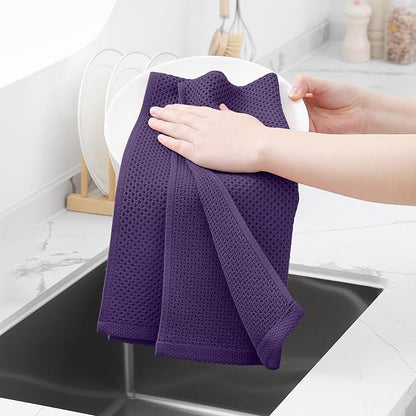 Homaxy 100% Cotton Waffle Weave Kitchen Dish Towels, Ultra Soft Absorbent Quick Drying Cleaning Towel, 13 x 28 Inches, 18-Pack, Eggplant
