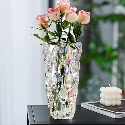 CEMABT 9.5inch 3.4 lb Glass Vases for Flowers Unbreakable Thickened Morden vase for Tables Centerpieces,Colorful,Vintage and Clear Rose Large Flower vases for Bouquet Unique Gifts（Colorful）
