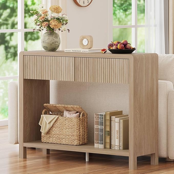FATORRI Console Sofa Table, Wooden Entryway Table for Living Room, 39.37 inch Modern Hallway Tables and Couch Tables Behind Sofa (Light Walnut)