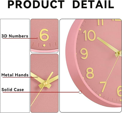 Roymnie Silent Wall Clocks Battery Operated 8 Inch-Modern Non Ticking Analog Clock Decorative for Kitchen Office Bathroom Bedroom(Pink Gold)