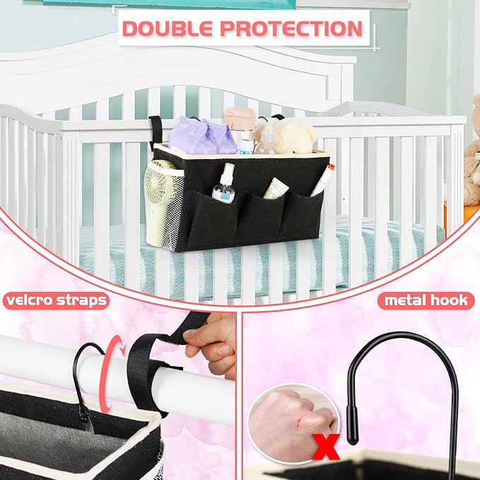 Loghot Bedside Caddy/Bedside Storage Bag Hanging Organizer for Bunk and Hospital Beds,Dorm Rooms Bed Rails,Can be Placed Glasses,Books,Mobile Phones,Keys (New Black)