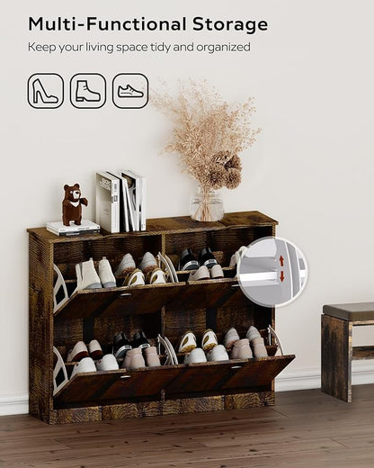 MIRROTOWEL Shoe Cabinet,Hidden Slim Narrow Shoe Rack Cabinet with 4 Drawers for Entryway, Foyer,Hallway,Bedroom,Original Wood Color