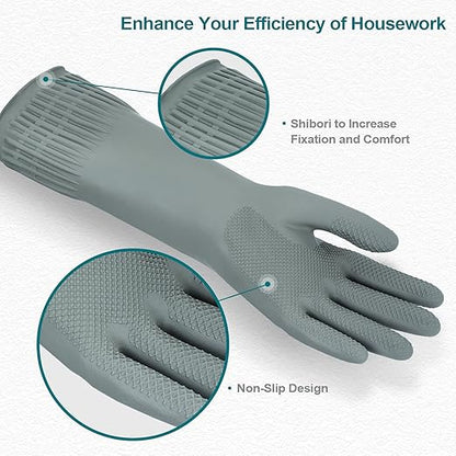 DABOGOSA Mamison 2 Pairs Reusable Waterproof Household Dishwashing Cleaning Rubber Gloves, Non-Slip Kitchen Glove (Grey, Medium (Pack of 2))
