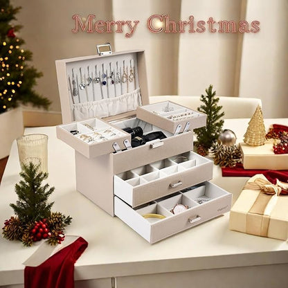 Dajasan Jewelry Organizer Box, Large Jewelry Storage Box, PU Leather Jewelry Storage Case for Valentine's Day, Birthday, Mother's Day, Christmas (Champagne)
