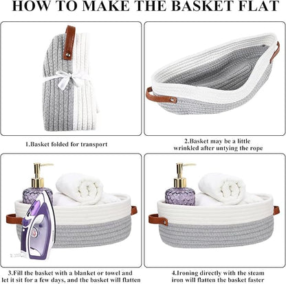 Bathroom Countertop Organizer Basket, Cotton Rope Woven Storage Basket Toilet Paper Decorative Basket for Bathroom, Bedroom, Living Room, Entryway 13"x6.3"x4.3" (Off White/Gray)