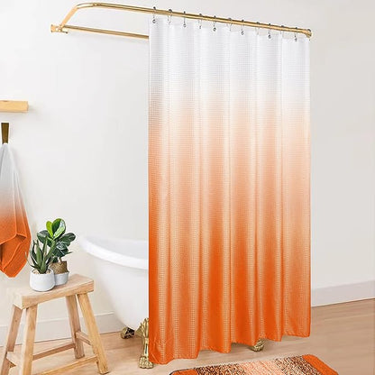 Mrs.Naturall Orange Shower Curtains for Bathroom,Bath Small Stall Shower Curtain Liner with Hooks Sets,36 x 72In,White and Burnt Orange