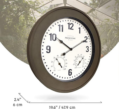 Presentime & Co. 20" Bradford Indoor/Outdoor Farmhouse Clock with Weather Station, Faux Barnwood Finish