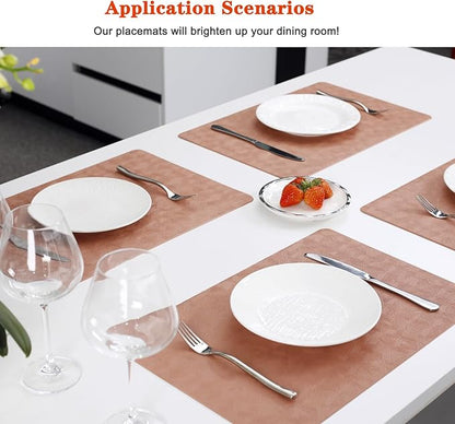 Vinyl Placemats Set of 12 Heat Resistant Easy Clean Non-Slip Place Mats for Dining Table. Faux Leather Waterproof Stain Resistant Wipeable Washable PU Table Mats(12, Coral)