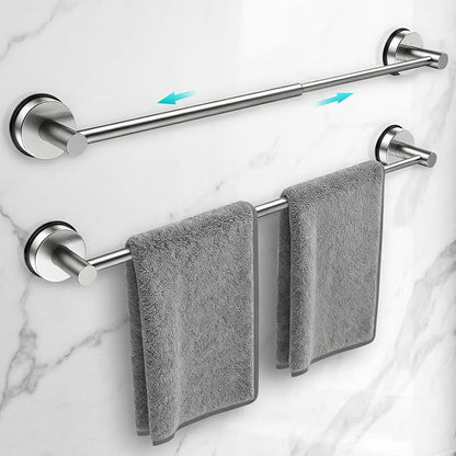 Adjustable Suction Cup Towel Bar for Bathroom Wall,17 Inch~29 Inch Towel Racks for Bathroom,Stainless Steel Bath Towel Holder for Shower,2 Pack(Brushed Silver)