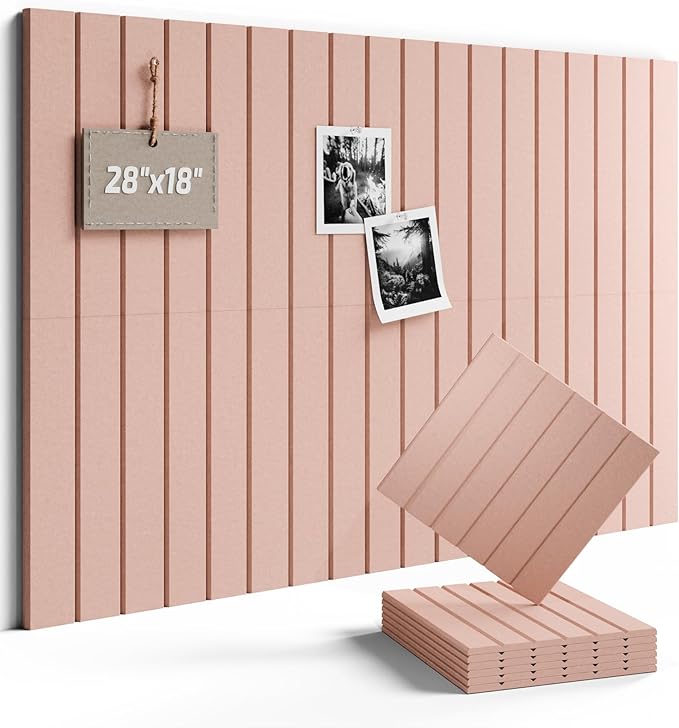 Fluxynara Felt Bulletin Board Tiles -28"x18" with 40 Adhesive Tabs, Cork Board Alternative for Office Decor, Push Pin Board Wall Organizer 6-Pack (Pink)