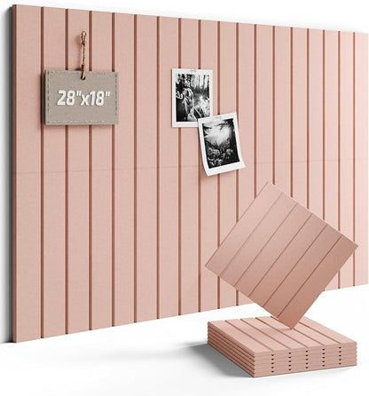 Fluxynara Felt Bulletin Board Tiles -28"x18" with 40 Adhesive Tabs, Cork Board Alternative for Office Decor, Push Pin Board Wall Organizer 6-Pack (Pink)