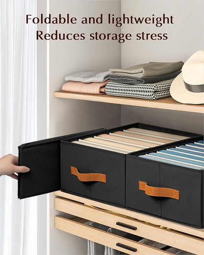 Homsorout Clothes Organizers and Storage - 4/5/7 Grids Fabric Jeans Organizer with Handles, Foldable Closet Organizers Dividers, Wardrobe organizer for Pant, Sweater, T-shirt, Scarf, 6 Pack, Black