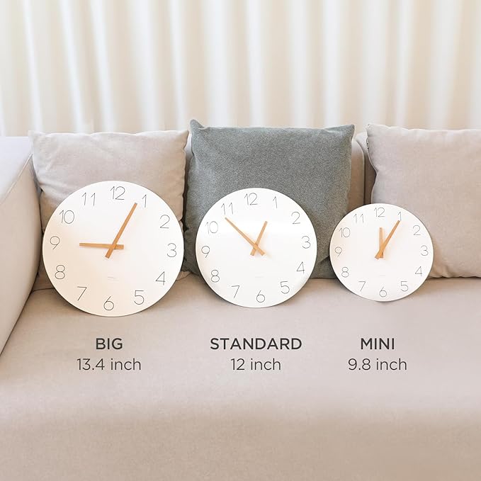 mooas Flatwood Wall Clock (Wood Mini), 9.8" Silent Non-Ticking Sweep Movement Decorative Battery Operated Wooden Wall Clock for Home Living Room Kitchen Bedroom Office School Cafe