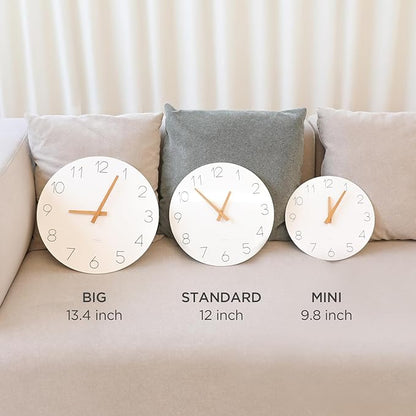 mooas Flatwood Wall Clock (Wood Mini), 9.8" Silent Non-Ticking Sweep Movement Decorative Battery Operated Wooden Wall Clock for Home Living Room Kitchen Bedroom Office School Cafe