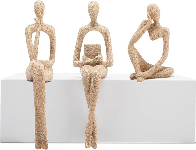 Gold Home Decor Thinker Statue Accents, Set of 3 Thinker Sculptures Office Decor Modern Abstract Resin Decoration on Shelf Table Desk for Living Room Office Bedroom (Small Sandstone)
