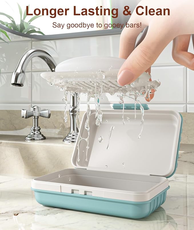 Quatish Leakproof Bar Soap Holder Dish with Lid for Shower, Portable 1 Pack Travel Soap Case Box for Gym, Camping, Hiking, Outdoor Use, Travel Size Toiletries Essentials, Keeps Soap Dry, Blue