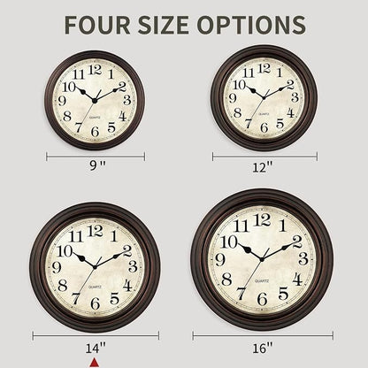 Wall Clock, Bronze Silent Non Ticking Battery Operated Clocks, Decorative for Living Room, Bedrooms, Kitchen, Office (14 inch)