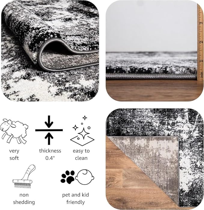 Keen Home Design Area Rugs - 48"x72" Non-Shedding, Thick Pile Abstract Rugs for Kitchen, Living Room, Bedroom, Dining Room, Entryway - Size: 4' x 6', Abstract Black