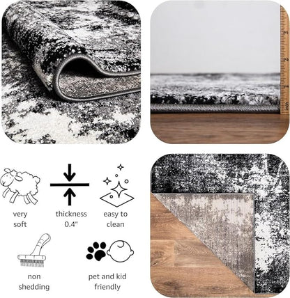 Keen Home Design Area Rugs - 48"x72" Non-Shedding, Thick Pile Abstract Rugs for Kitchen, Living Room, Bedroom, Dining Room, Entryway - Size: 4' x 6', Abstract Black