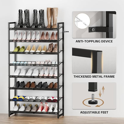 Shoe Rack, 8-Tier Metal Shoe Organizer, Tall Shoe Rack for Closet,entryway,Garage, with Adjustable Flat or Angled Shelves, 32-40 Pairs,Shoes that can accommodate the Whole Family.