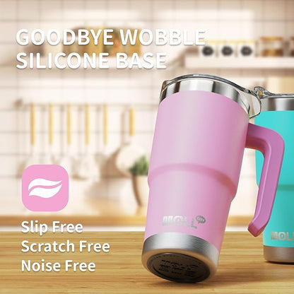 Kids Insulated Tumbler with Handle 16 oz Stainless Steel Double Wall Vacuum Tumbler Cups Travel Coffee Mug with Lid and Straw (Purple Pink)