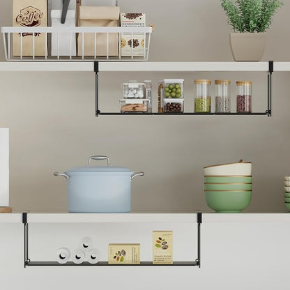 Foldable Metal Under Cabinet Organizer,Multi-Functional Hanging Storage Rack for Aluminum Foil,Plastic Wrap,Kitchen Wipes,Space-Saving,Tool-Free Install,Rust-Resistant,Ideal for Kitchen (Black)