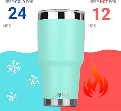 Drinco - 30 oz Stainless Steel Tumbler | Double Walled Vacuum Insulated Mug With Lid, 2 Straws, For Hot & Cold Drinks (30oz Teal, 30oz)