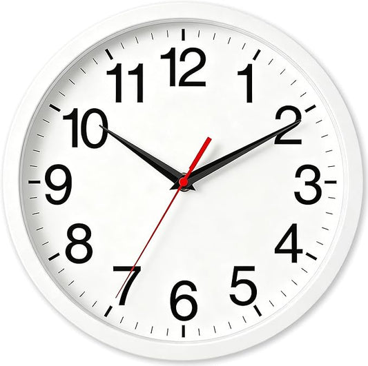 Rohioue Wall Clock Modern 10 Inch Battery Operated Silent Non Ticking Analog Clock Decorative for Bedroom Kitchen Bathroom Office Home (White)
