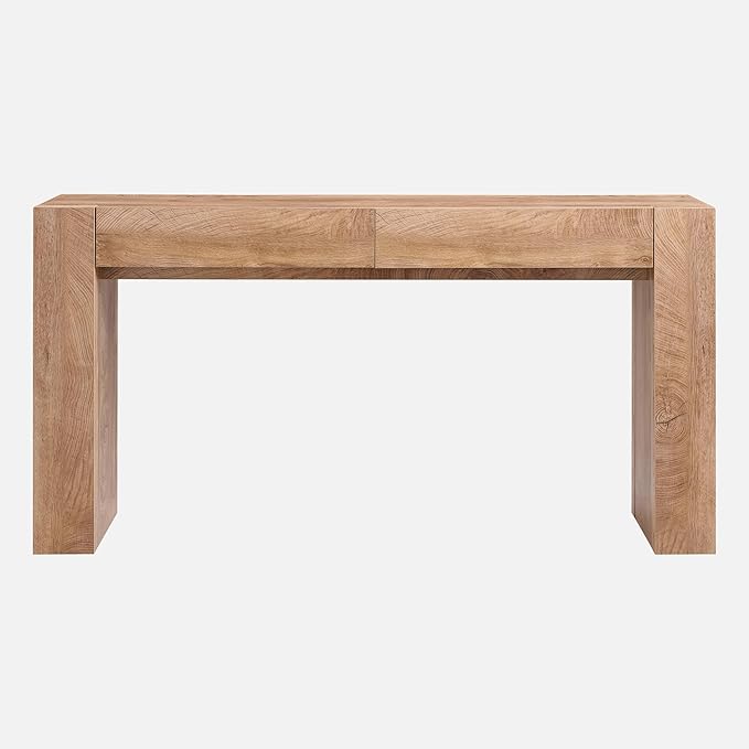OKD Modern Entryway Console Table, Sofa Table with Drawers, 63" Long Hall Table Behind Couch, Thick Wood Design for Living Room, Hallway - Light Knotty Oak