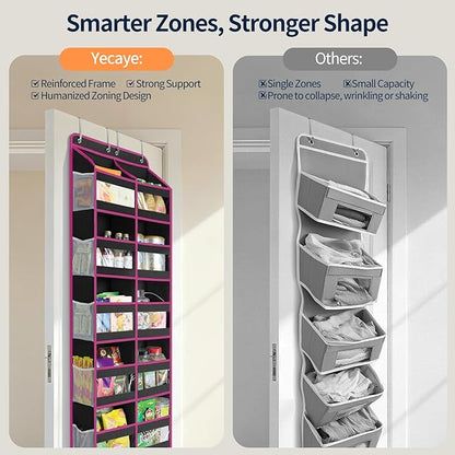 Yecaye 5-Tier Over The Door Organizer Dual-Column, 80lbs Load Over The Door Storage of 10 Compartments, Heavy Duty Door Organizer Hanging for Bedroom Closet Dorm Bathroom Pantry, Black and Pink 1 Pack
