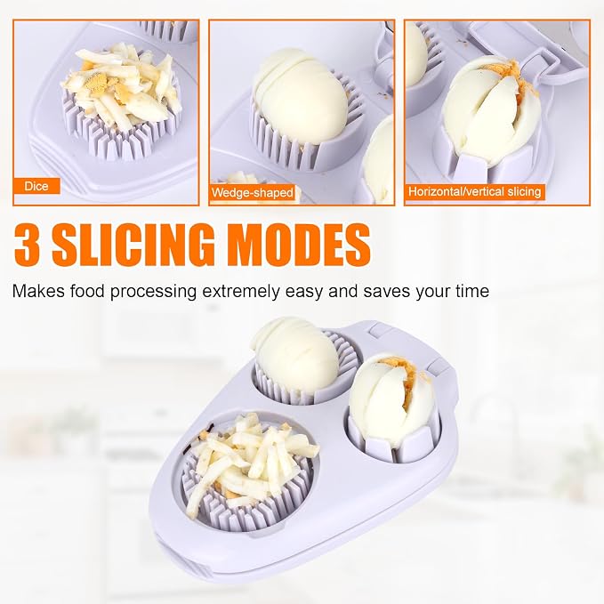 3-in-1 Egg Slicer with Cleaning Brush, 3 Slice Modes Egg Cutter Stainless Steel Dicer Multipurpose Kitchen Chopper Utensil for Hard Boiled Eggs Strawberry Tomato Butter Mushroom