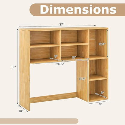 Desk Hutch, Desktop Shelf with 7 Shelves, Desk Bookshelf w/Anti-Toppling Devices, Wood Table Top Bookshelf Organizer, Small Desk Shelf for Study, Office, Dorm (Burlywood, 7 Shelves)