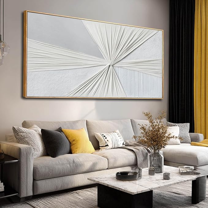 LEVERUP Large Abstract Wall Art White Wall Decorations for Living Room Office Hotel Modern Artwork Home Decor 29x58 Inches Ready to Hang