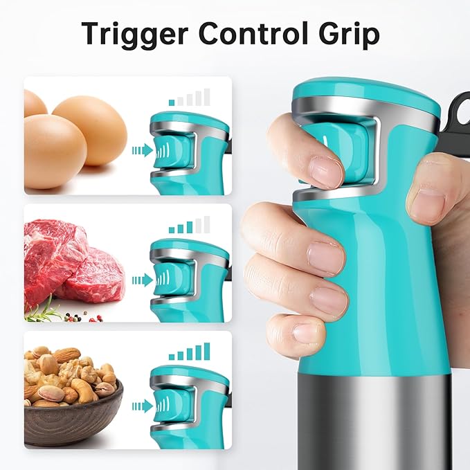 Turelar Immersion Blender Handheld Corded Hand Blenders Set 1100W, Trigger Variable Speed 5 in 1 Stick Emulsifier with Chopper, Whisk and Frother for Soup, Baby Food and Smoothies, Cyan Blue