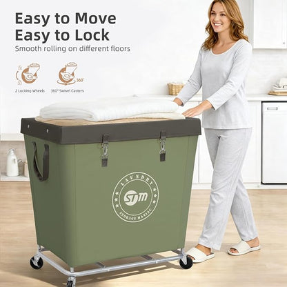 STORAGE MANIAC Commercial Laundry Hamper with Heavy Duty Steel Frame, 320 L Industrial Laundry Basket Cart with Wheels for Hotel, Home, Laundry Room, 31.7''L x 19.3''W x 30.91''H, Large Green