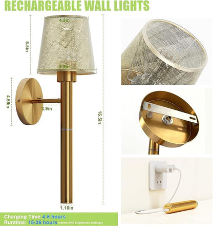 Magnetic & Detachable Wireless Wall Sconces (Gold) - 5200mAh Rechargeable Battery Bar for Staircase, Bedroom, Lounge