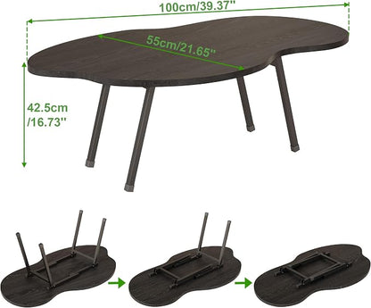 Foldable Coffee Table,Mid Century Modern Coffee Table Living Room Tables,Cloud Shape Irregular Center Table,Portable Folding Table for Small Spaces,Living Room,Bedroom,Entryway,Easy Assembly,Black