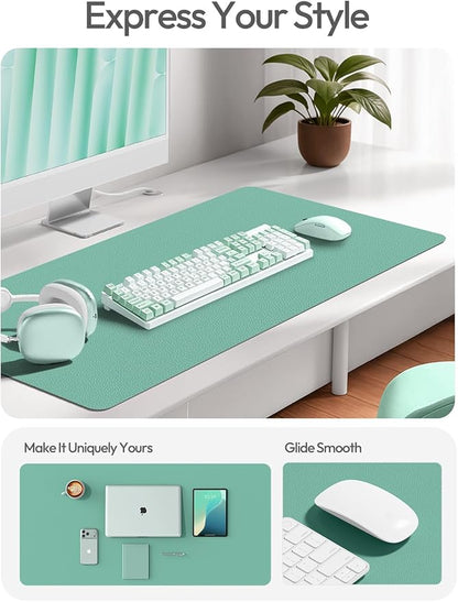 YSAGi Leather Desk Pad Protector, Office Desk Mat, Large Mouse Pad, Non-Slip PU Leather Desk Blotter, Laptop Desk Pad, Waterproof Desk Writing Pad for Office and Home (Green-Blue,55" x 24")
