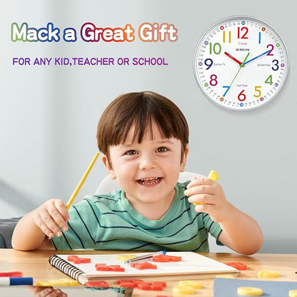 Telling Time Teaching Clock - Learning Clock for Kids - Kids Wall Clocks for Bedrooms - Kids Wall Clock- Silent Analog Kids Clock for Teaching Time ,for School Classrooms Playrooms and Kids Bedrooms