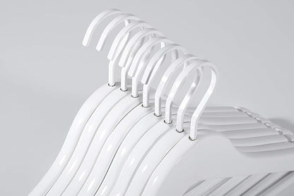 TOPIA HANGER All White Wooden Hangers, Solid Wood Suit Hangers with Extra Thick Hook and Non Slip Pants Bar, Heavy Duty Coat Hangers with Notches, Bridal Hangers for Shirts 16 Pack -CT01W