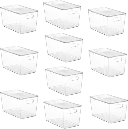 Vtopmart 10 Pack Clear Stackable Storage Bins with Lids,XLarge Plastic Containers with Handle for Pantry Organizer and Storage,Perfect for Kitchen,Fridge,Cabinet, Closet,Bathroom Organization