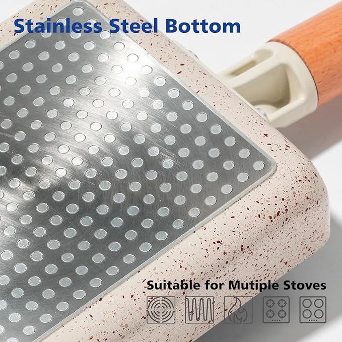 Ceramic Coating Square Japanese Tamagoyaki Omelette Small Skillet, Non-stick Rectangle Egg Roll Pan with Wood Handle