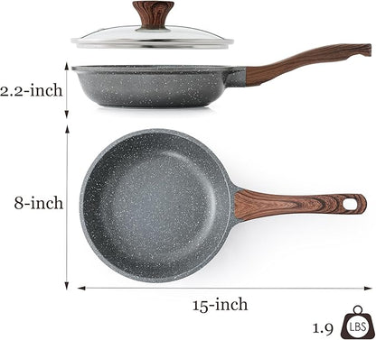SENSARTE Nonstick Frying Pan Skillet with Lid, Omelet Pan with Cover, Healthy Egg Pan Chef's Pan, Kitchen Cooking Pan, PFOA Free (8inch + Glass Lid) (Pack of 2)