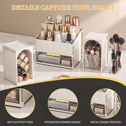 Modular Makeup Organizer, Clear Acrylic Cosmetic Storage Box with Drawer, Vanity Countertop Organizer for Makeup, Skincare and Beauty Accessories – Multiple Styles