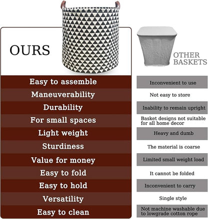 Waterproof Laundry Hamper Collapsible Laundry Basket Leather Handle Laundry Bag Large Clothes Storage Toy Organization for Bathroom Bedroom Laundryroom College Dorms (Hesan-002)
