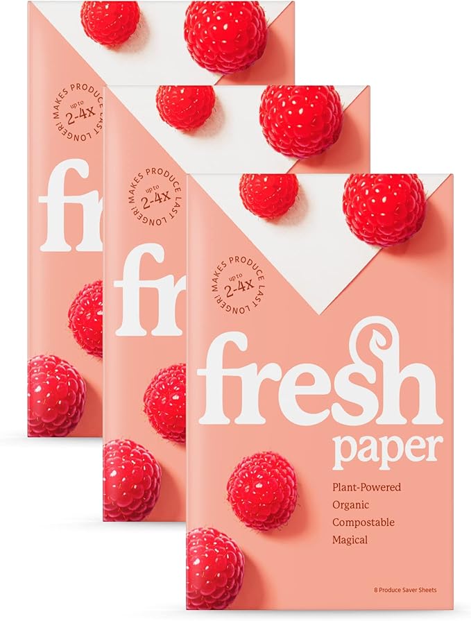 FRESHPAPER Keeps Fruits & Vegetables Fresh for 2-4x Longer, 24 Reusable Food Saver Sheets for Produce (3 Packs), Made in the USA
