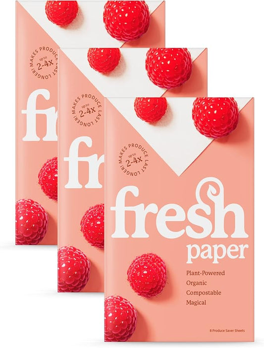 FRESHPAPER Keeps Fruits & Vegetables Fresh for 2-4x Longer, 24 Reusable Food Saver Sheets for Produce (3 Packs), Made in the USA