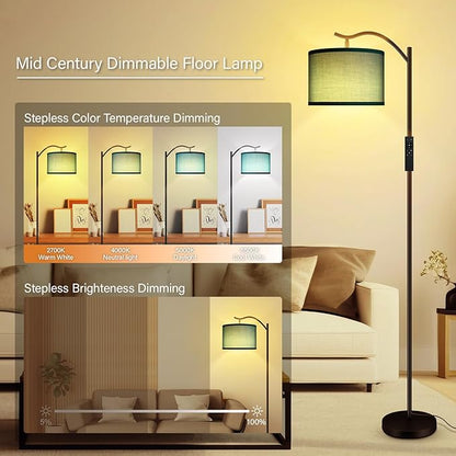 BoostArea Floor Lamp for Living Room,Arc Floor Lamp Remote Control,Stepless Dimmable Brightness & Colors Temperature 2700k-6500k,Foot Switch,Modern Standing Lamp for Bedroom Study Room Office,Green