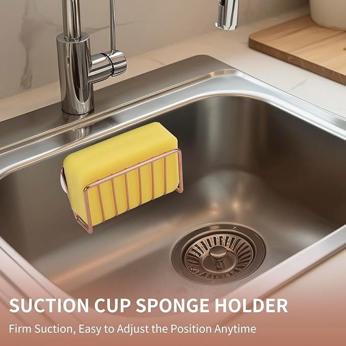 Blueden Soap Sponge Holder for Kitchen Sink Shower, No Drilling. Rustproof Stainless Steel, Wall Mounted Soap Holder Soap Tray Bar Holder with Suction Cups for Bathroom & Kitchen. Rose Gold.