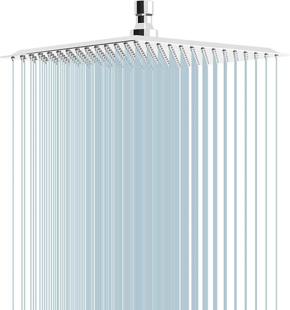 BESy 10 Inch Rain Shower Head, 10" Square Rainfall & High Pressure Stainless Steel Bath Shower Head, 1/16" Ultra Thin, Waterfall Full Body Coverage with Silicone Nozzle, Polished Chrome